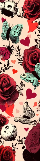 Free butterfly bookmarks of a butterfly with red roses